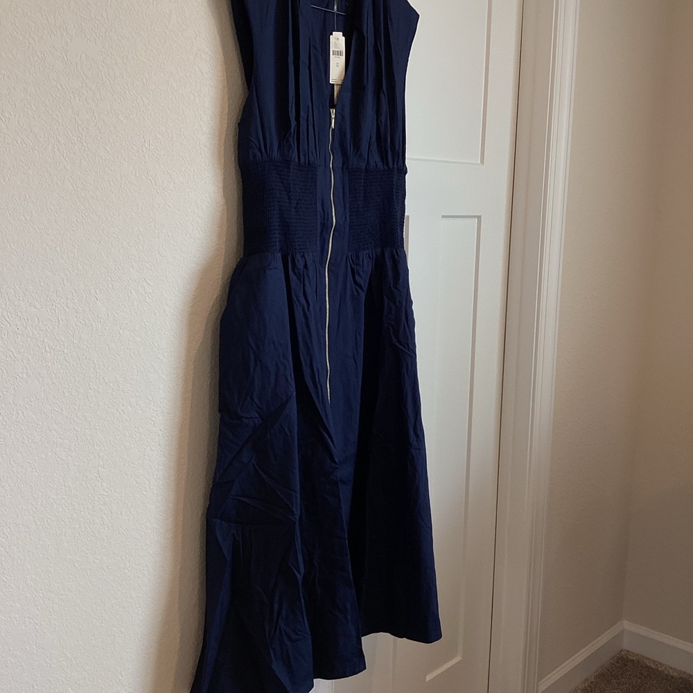 Anthropologie Tommie Zip-Front V-Neck Midi Dress NWT Navy Storm XL - Picture 7 of 14